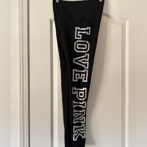 PINK Victoria's Secret Black Leggings with Silver Love Pink Lettering